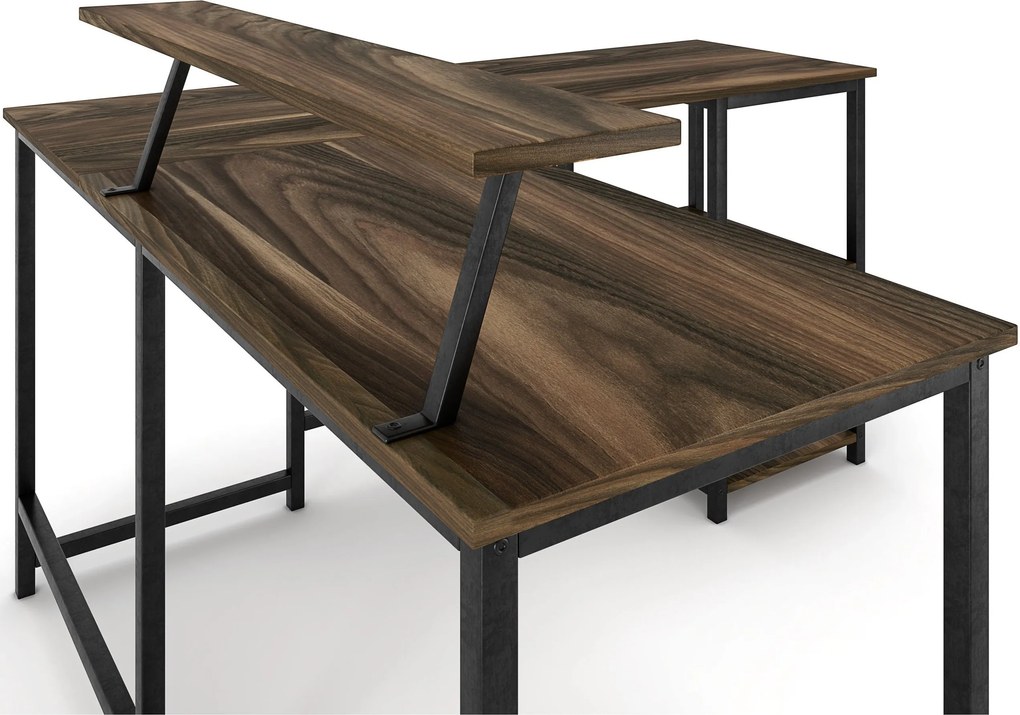 Nancy's Sunnyvale Bureau - Bureaus - Hoekbureau - L-Vormig - Industrieel - Zwart/Bruin - 145 x 140 x 75 cm