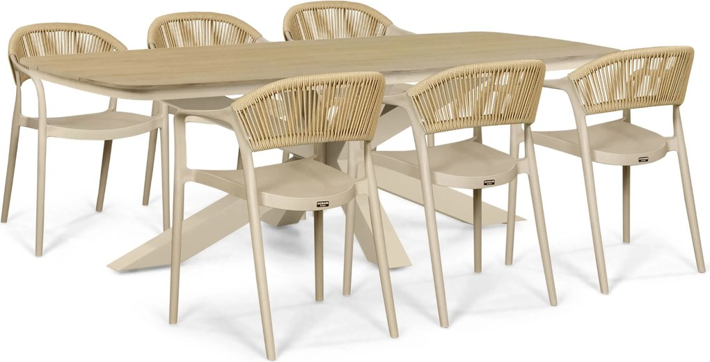 Tuinset 6 personen 220 cm Kunststof Taupe Domani Furniture Toscano/Camila
