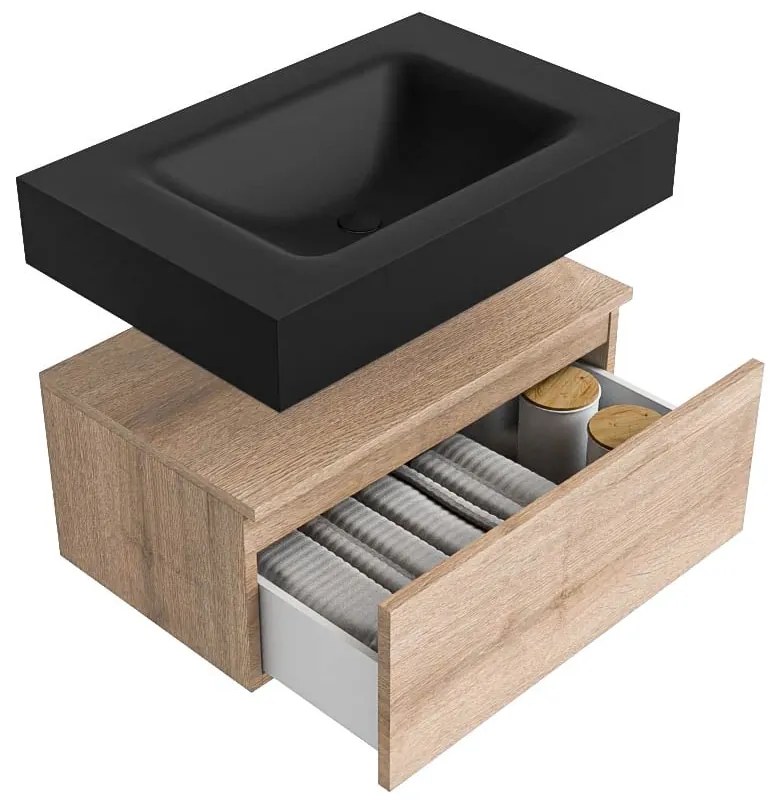 Zaro Alan badmeubel 70cm washed oak 1 lade met vrijhangende wastafel cloud midden 1 kraangat urban