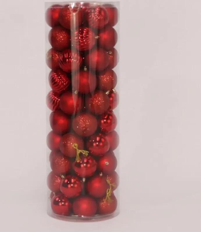 69 Onbreekbare kerstballen in koker diameter 8 cm rood watermeloen