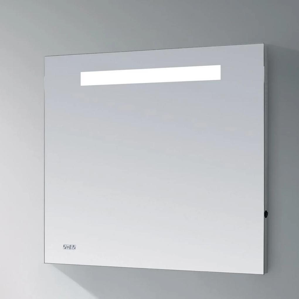 Badkamerspiegel met LED Verlichting Sanitop Clock 80x70 cm met Digitale Klok en Sensor