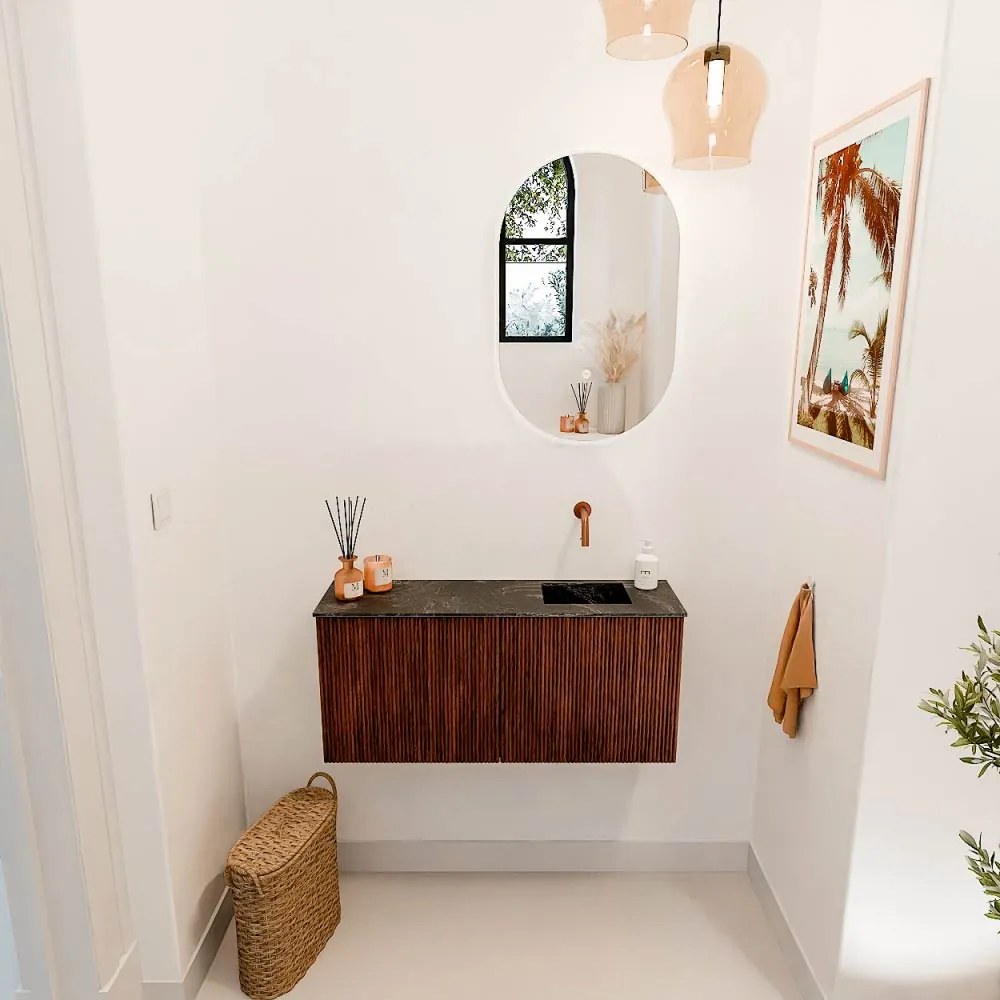 Mondiaz Joya DLux 90cm toiletmeubel ruby met wastafel faye rechts zonder kraangat lava