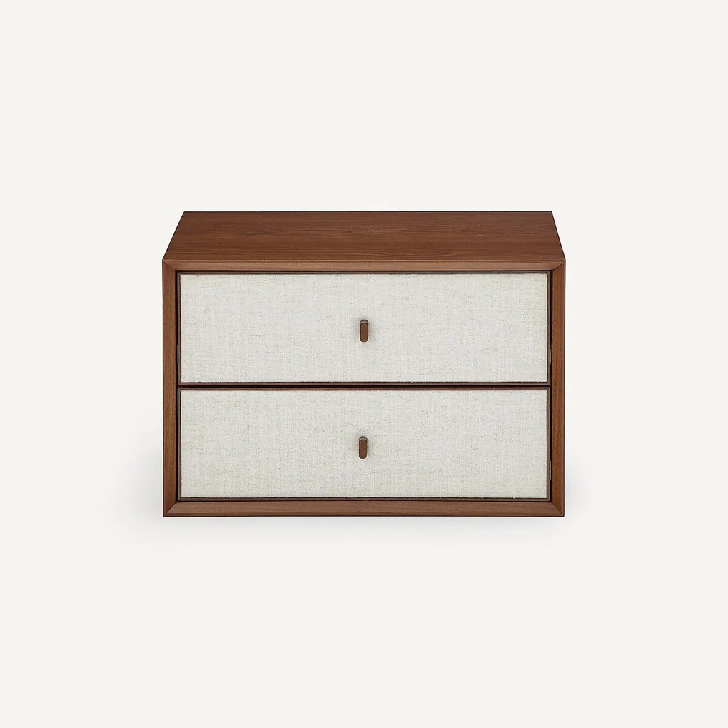 Nachtkastje met 2 lades, B60 x D42 cm, notenhoutfineer en stof, ARCHIVITA XL