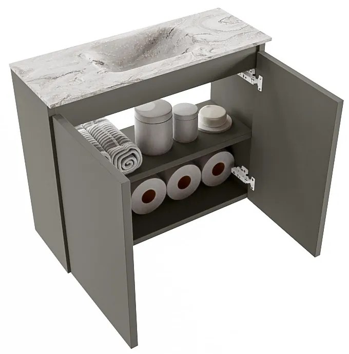 Mondiaz Ture DLux toiletmeubel 60cm smoke met wastafel glace midden met kraangat