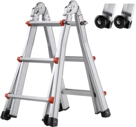 VEVOR A-frame telescopische ladder, 3350 mm compacte aluminium verlengladder, multifunctionele draagbare opvouwbare camperladder, telescopische ladder voor huiswerk, trappen, binnen- en buitendaken, draagvermogen 150 kg