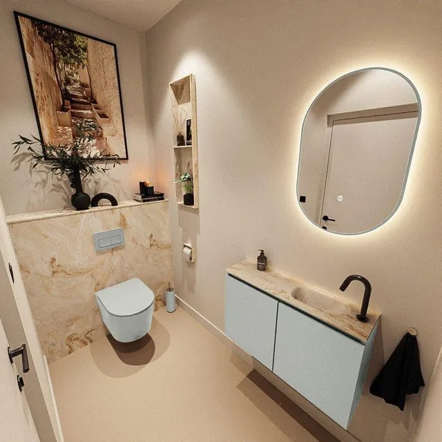 MONDIAZ TURE-DLUX 80cm toiletmeubel Greey. EDEN wastafel Frappe positie rechts. Met 1 kraangat. TUREDX80GRER1FRA