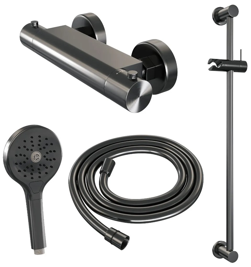 Brauer Gunmetal Edition thermostatische doucheset met glijstang en 3 standen handdouche gunmetal geborsteld PVD
