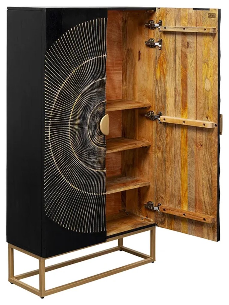 Unieke Kast Zwart Hout Met Goud - 76x30x140cm.