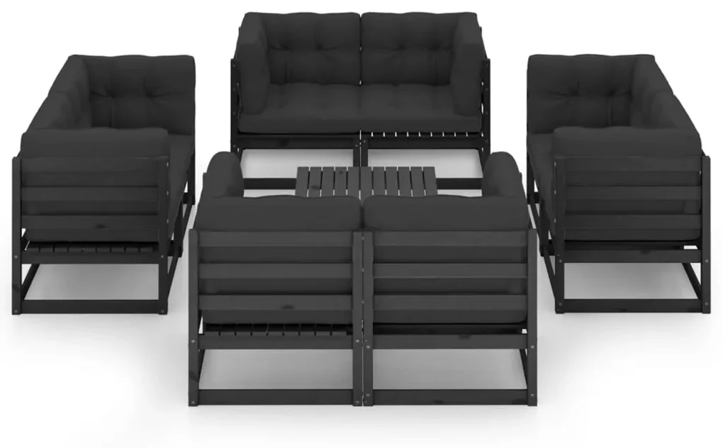 vidaXL 9-delige Loungeset met kussens massief grenenhout