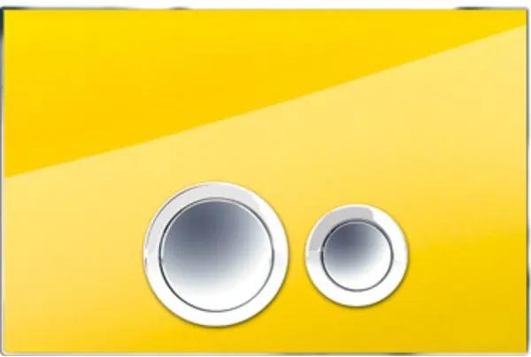 Rezi Design bedieningsplaat glas DF met 2 ongelijke druktoetsen in verchroomd messing 260x173mm zonnebloem geel/chroom BB3651D2GZ