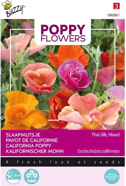 Buzzy seeds Poppies of the World - Thai Silk zaden