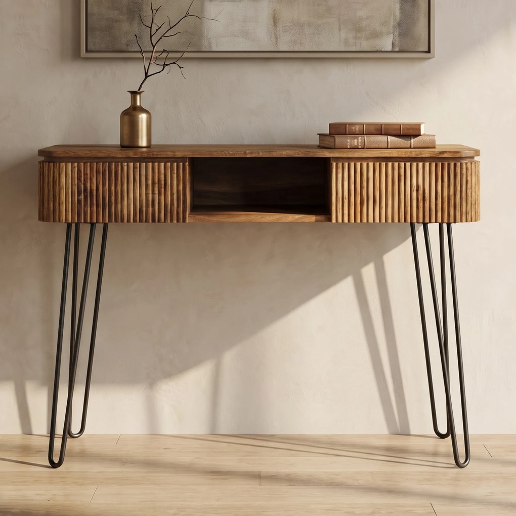 Houten Sidetable Met Ribbels - 110 X 40cm.