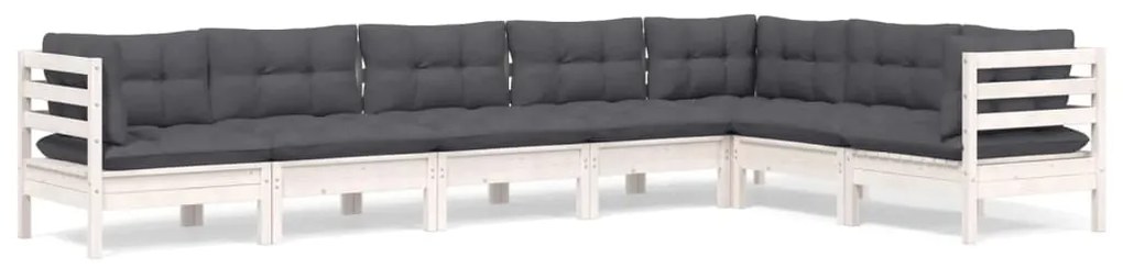 vidaXL 7-delige Loungeset met kussens massief grenenhout wit