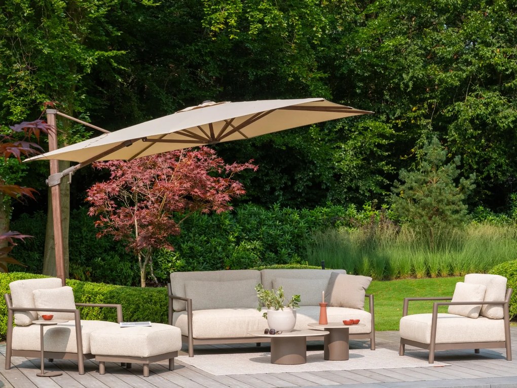 4 Seasons Zweefparasol Siesta premium 300x300 cm. - beach/dark woodlook