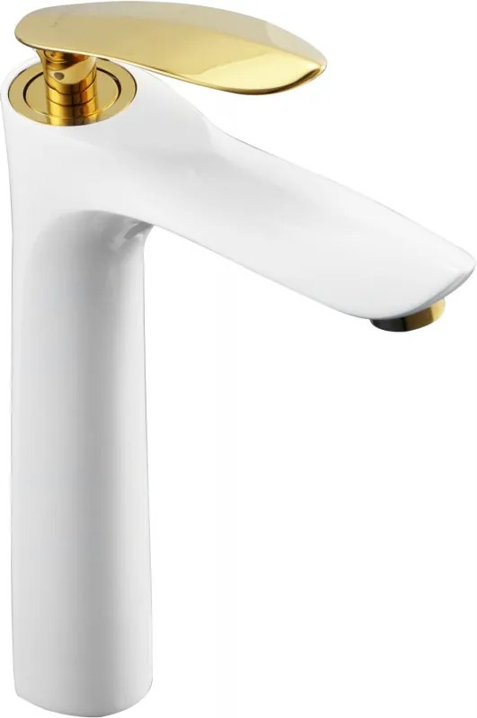 Mexen Lily wastafelkraan hoog, wit/goud - 73610-25