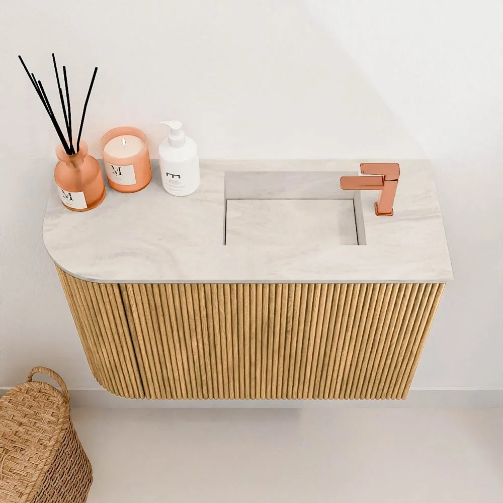 Mondiaz Joya DLux 60cm toiletmeubel ronding links oak met wastafel faye rechts 1 kraangat ostra