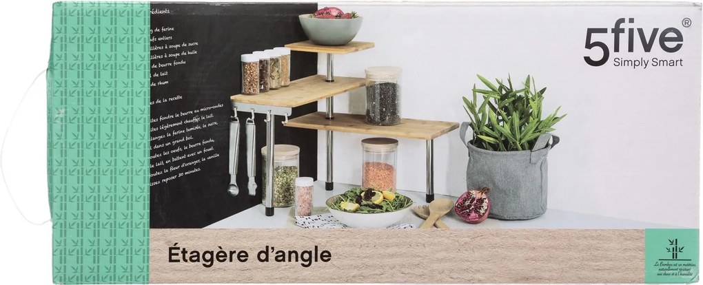 5Five keukenaanrecht hoek organizer - Bamboe - 3 Niveaus - Elegante Toevoeging - Uniek Design