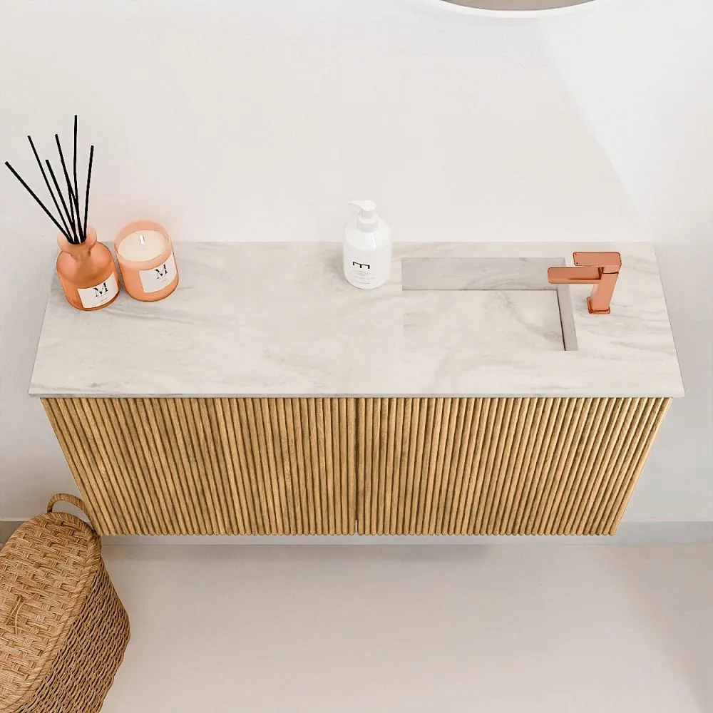 Mondiaz Joya DLux 80cm toiletmeubel oak met wastafel faye rechts 1 kraangat ostra