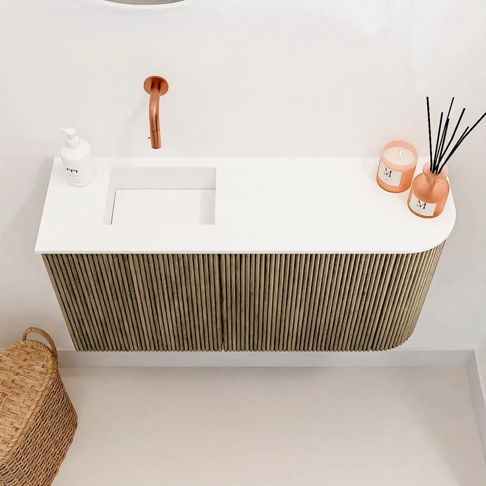 Mondiaz Joya 80cm toiletmeubel ronding rechts dusk met wastafel faye links zonder kraangat talc