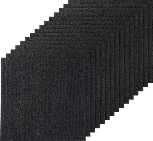 VEVOR Peel and Stick tapijttegels, 24 x 24 inch zelfklevende tapijttegels, zachte, zachte tapijttegels, doe-het-zelf installatie voor slaapkamer en woonkamer (15 stuks, zwart)