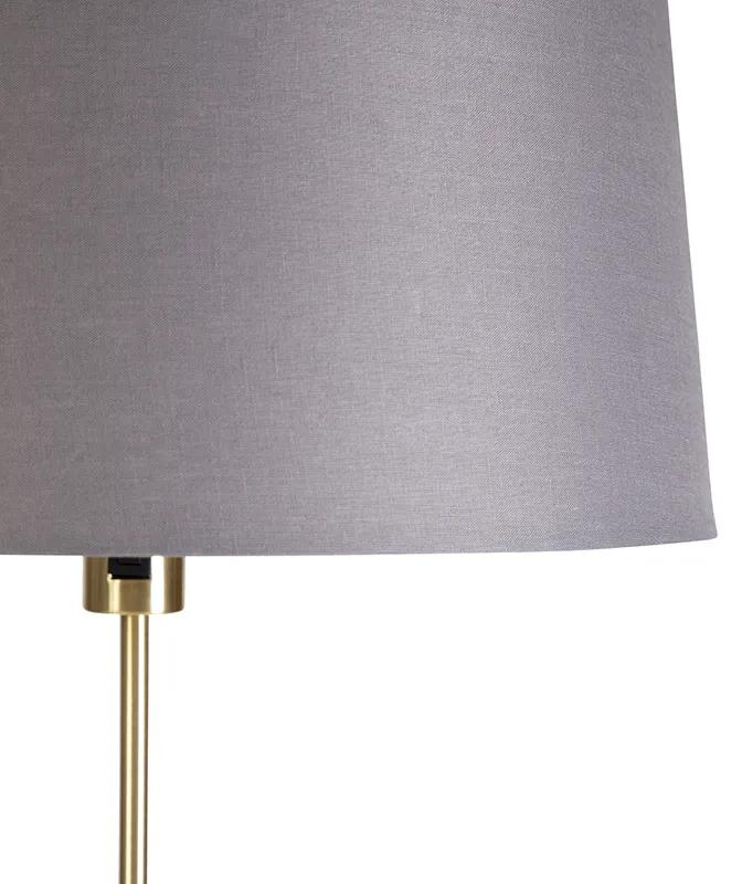 Vloerlamp goud/messing met linnen kap grijs 45 cm - Parte Landelijk / Rustiek E27 cilinder / rond rond Binnenverlichting Lamp