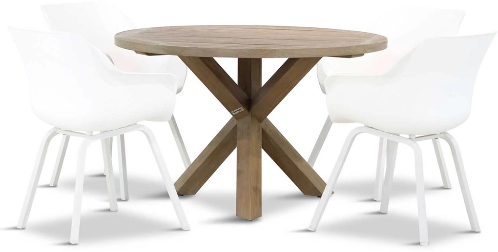 Tuinset Ronde Tuintafel 4 personen 120 cm Kunststof Wit Hartman Sophie