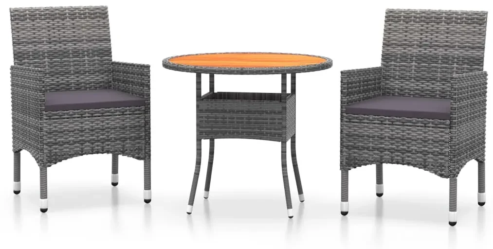vidaXL 3-delige Tuinset poly rattan grijs