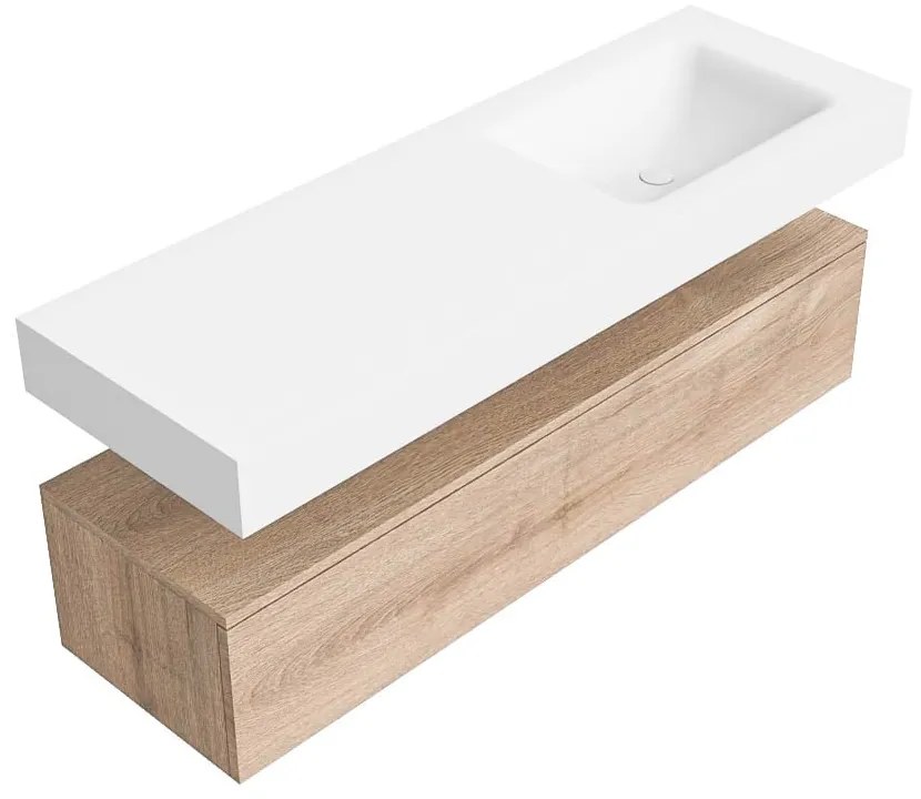 Zaro Alan badmeubel 140cm washed oak 1 lade met vrijhangende wastafel cloud rechts zonder kraangat talc