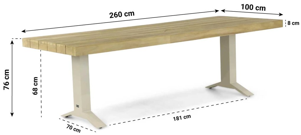 Dining Tuintafel 260 x 100 cm Aluminium/teak Taupe Santika Superior
