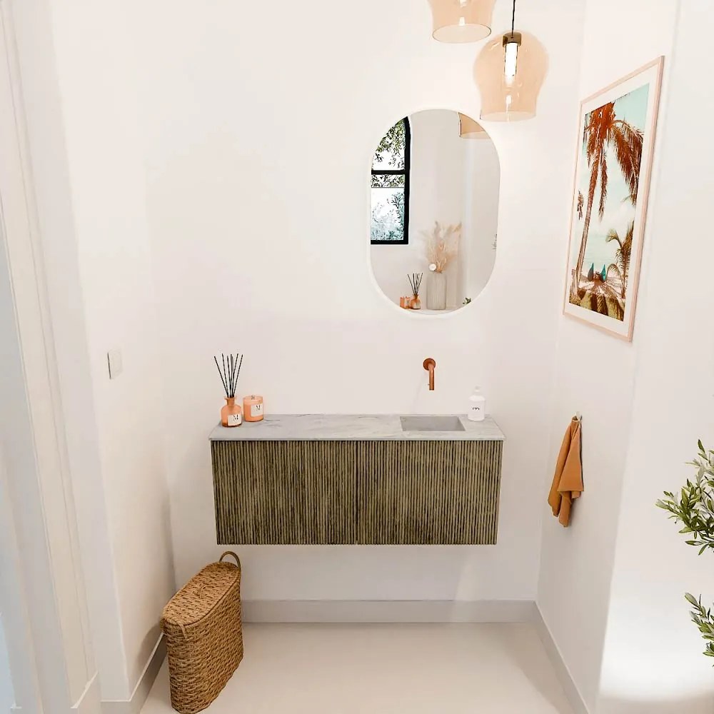 Mondiaz Joya DLux 100cm toiletmeubel dusk met wastafel faye rechts zonder kraangat glace