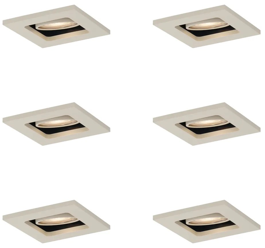 Set van 6 Moderne inbouwspot beige GU10 50mm draai- en kantelbaar - Qure