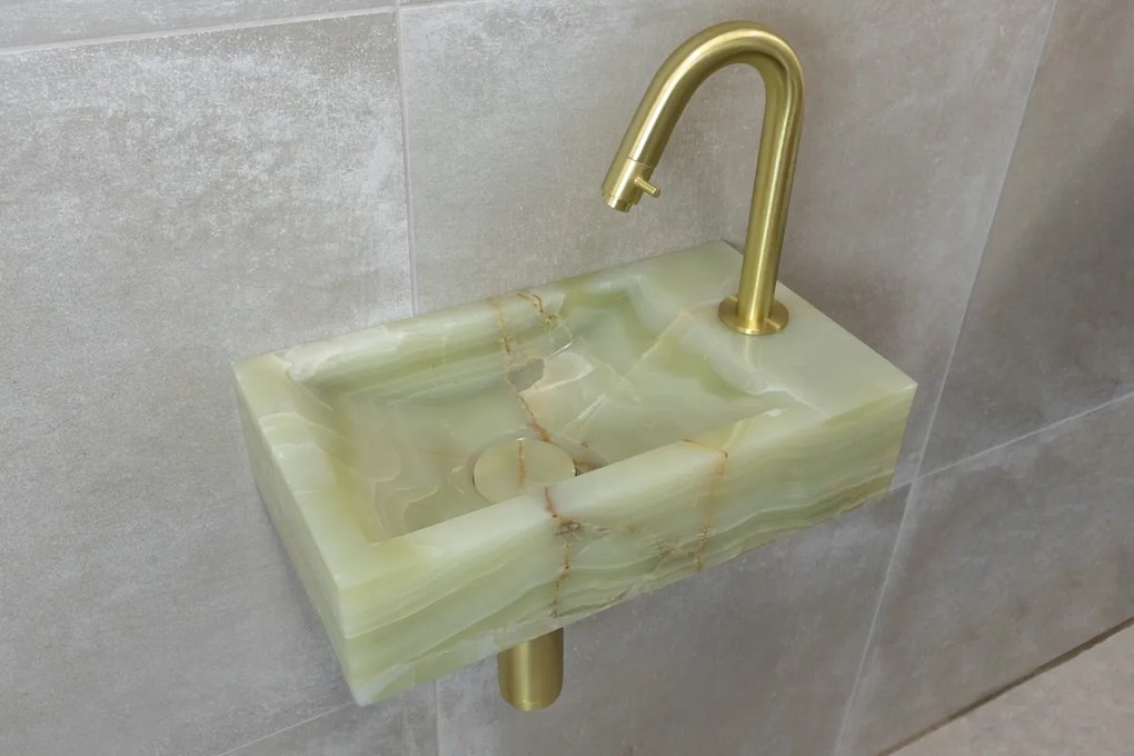 Saniclear Green Onyx fonteinset met gebogen kraan in geborsteld messing