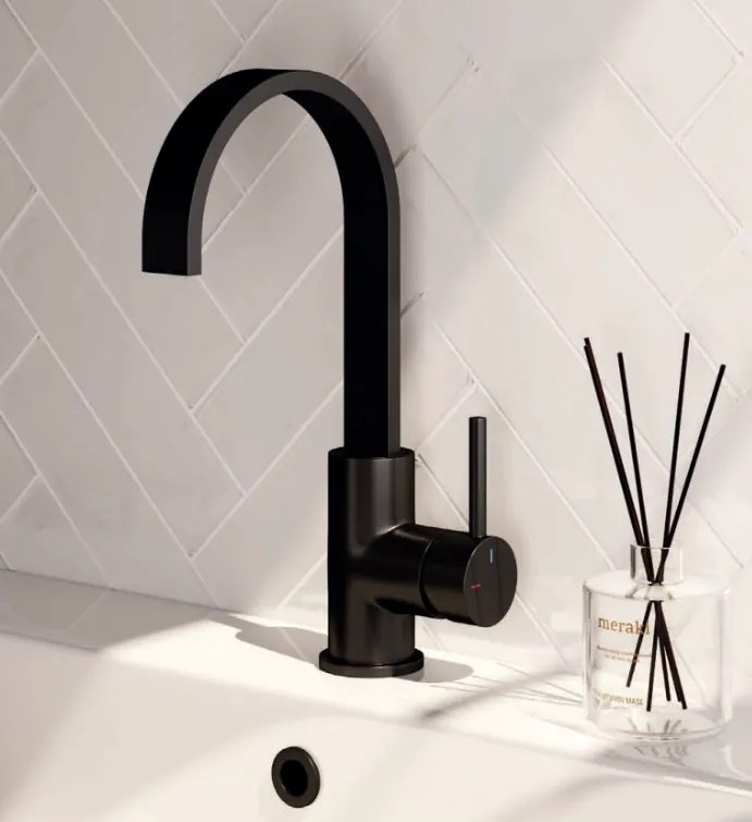 Brauer Black Edition ColdStart wastafelkraan hoog met draaibare platte uitloop model A zwart mat