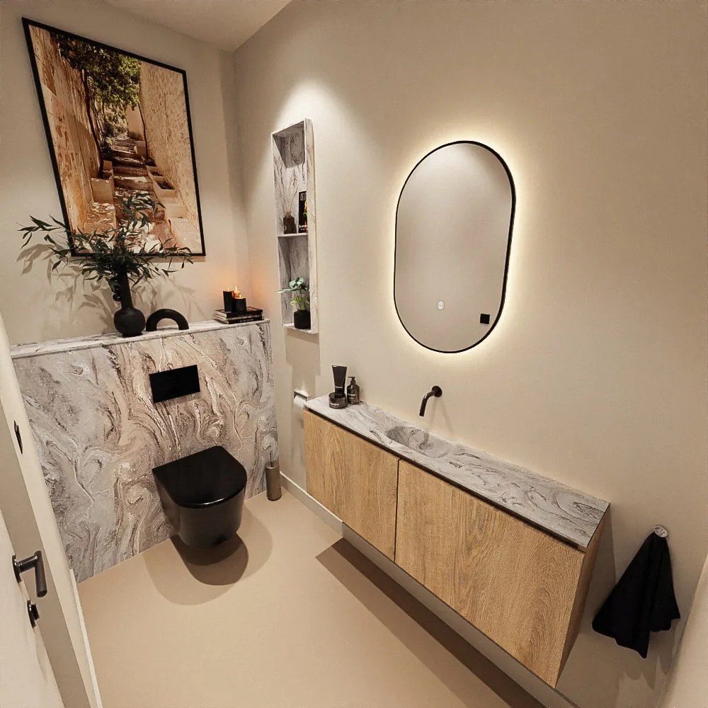 Mondiaz Ture DLux toiletmeubel 120cm washed oak met wastafel glace midden zonder kraangat