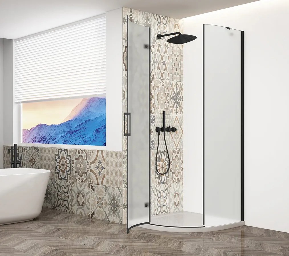 Gelco Trinity kwartronde douchecabine 90x90cm links mat glas zwart mat