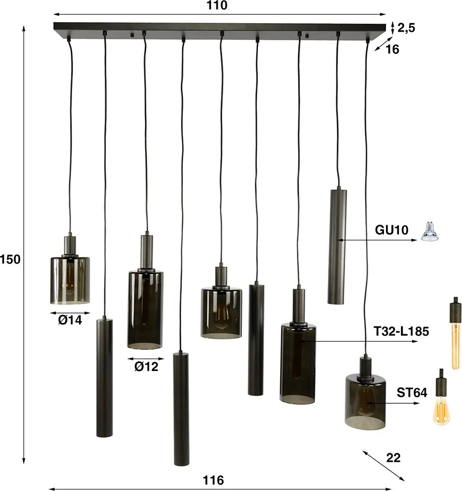 Hanglamp Met Cilindervormige Glazen
