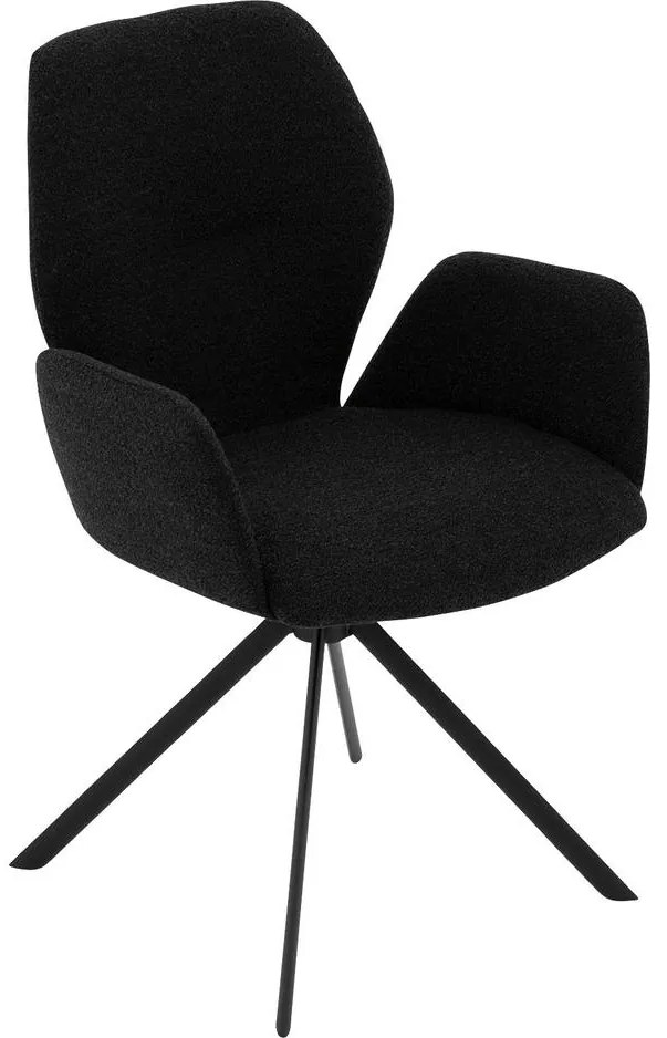 Goossens Eetkamerstoel Hera grijs stof met armleuning, modern design