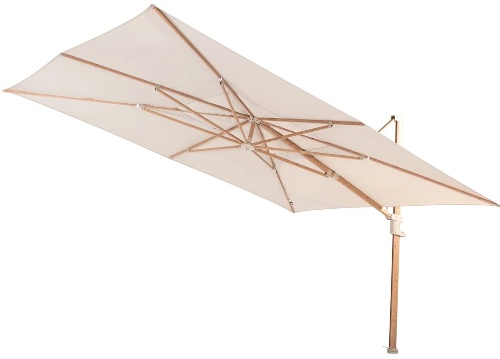 4 Seasons Finca zweefparasol 4x3 m - Zand/Houtlook met Finca voet en hoes