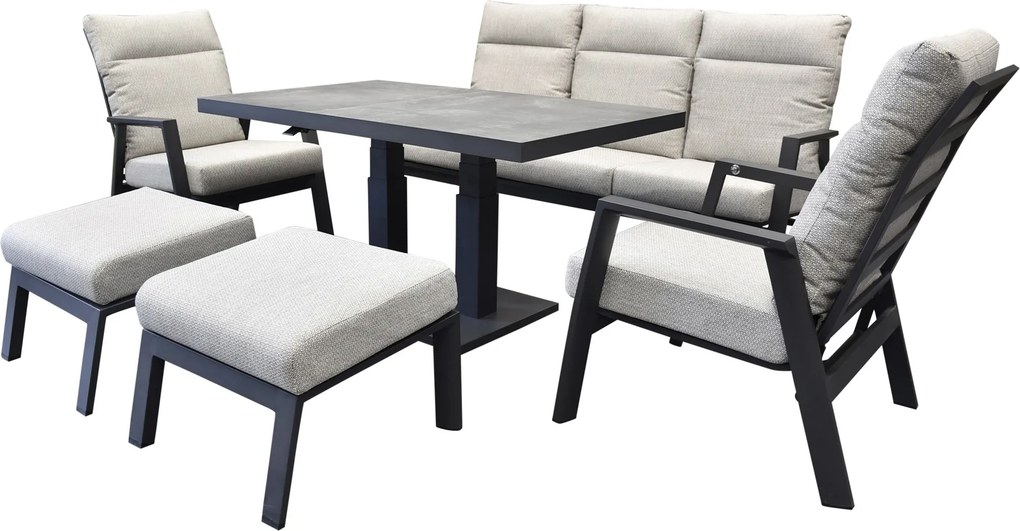 Barolo Pacific stoel bank dining loungeset 6 delig verstelbaar antraciet