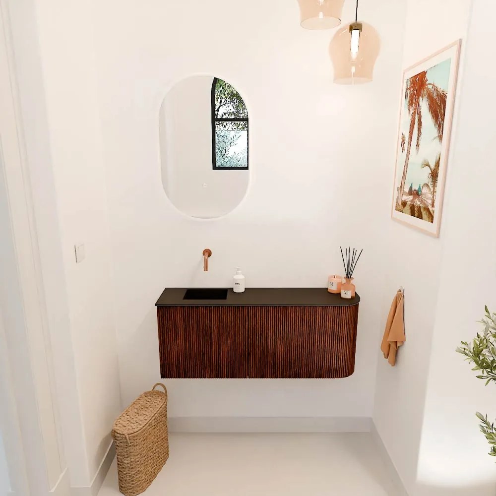 Mondiaz Joya 100cm toiletmeubel ronding rechts ruby met wastafel faye links zonder kraangat urban