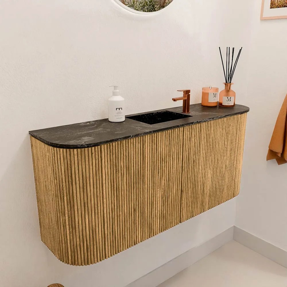 Mondiaz Joya DLux 95cm toiletmeubel ronding links/rechts oak met wastafel faye midden 1 kraangat lava