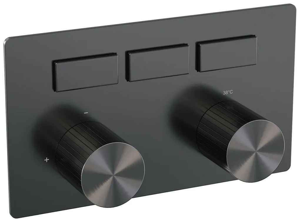 Brauer Stripe 3-weg inbouwthermostaat met drukknoppen gunmetal geborsteld PVD