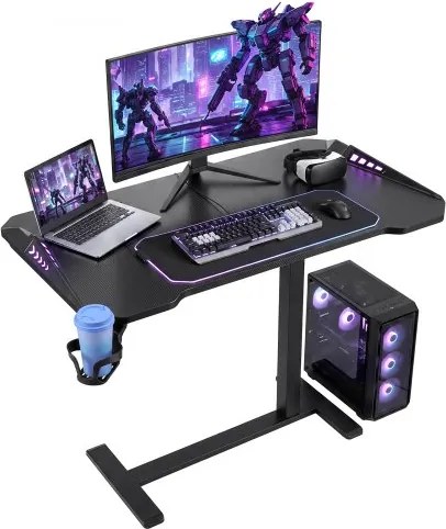 VEVOR Bedtafel 800x450 mm Computerbureau Gamingbureau Laptoptafel, Banktafel voor Thuiswerkplek, In hoogte verstelbaar van 675 tot 1075 mm, incl. RGB-verlichtingseffecten en bekerhouder, Zwart