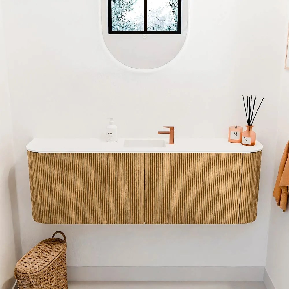 Mondiaz Joya 125cm toiletmeubel ronding links/rechts oak met wastafel faye midden 1 kraangat talc