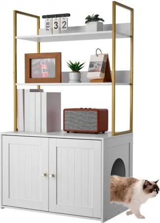 VEVOR Kattenkast, 700x450x1245 mm, Kattenbak met Metalen Poten en 2-laags Opbergplanken, Kattenbakkast, Kattenhuis, Past op de meeste kattenbakken, voor de Woonkamer