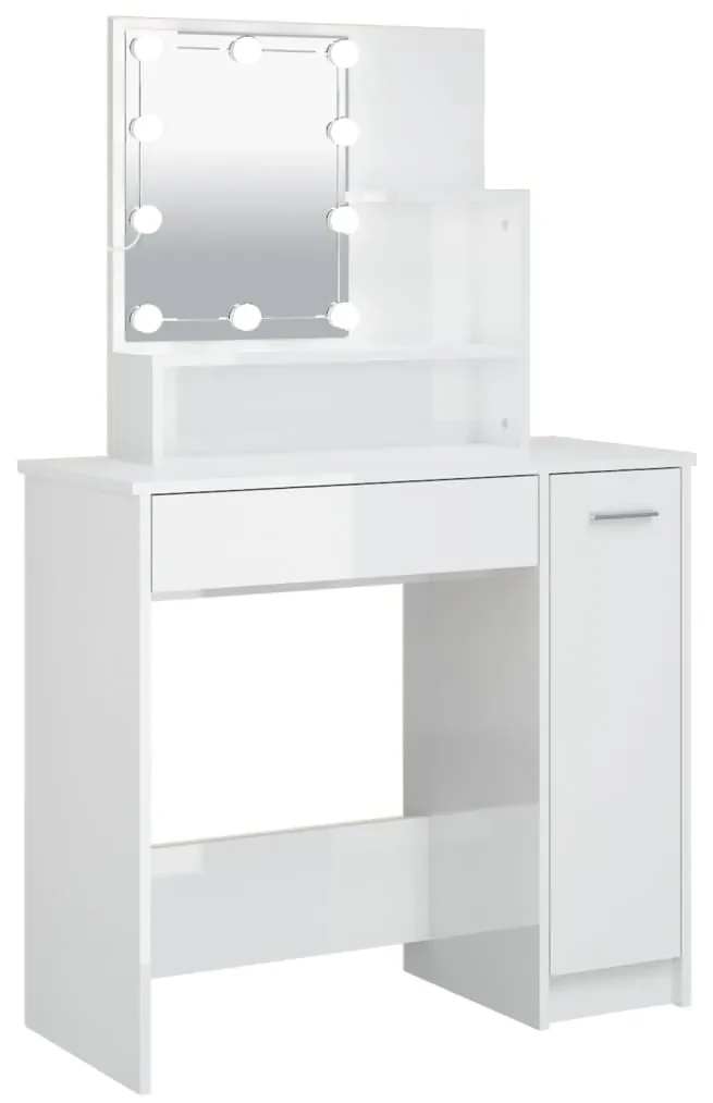 vidaXL Kaptafel met LED-verlichting 86,5x35x136 cm hoogglans wit