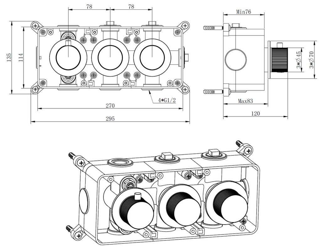 Best Design High End Moya complete 2-wegs inbouwthermostaat gunmetal