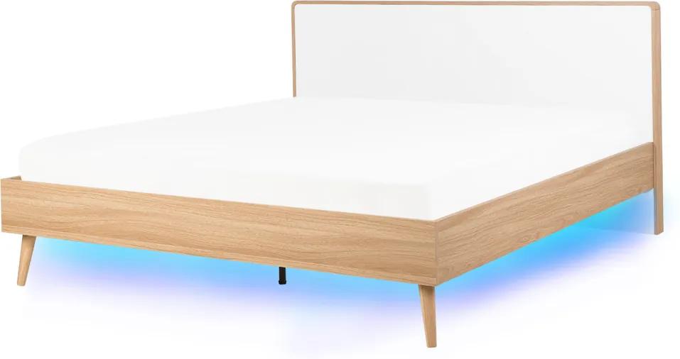 Bed lichtbruin/wit 160 x 200 cm met LED-verlichting SERRIS
