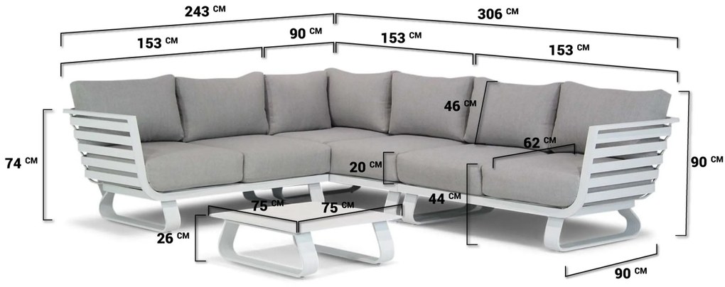 Hoek loungeset 5 personen Aluminium Wit Lifestyle Garden Furniture Santika Sovita