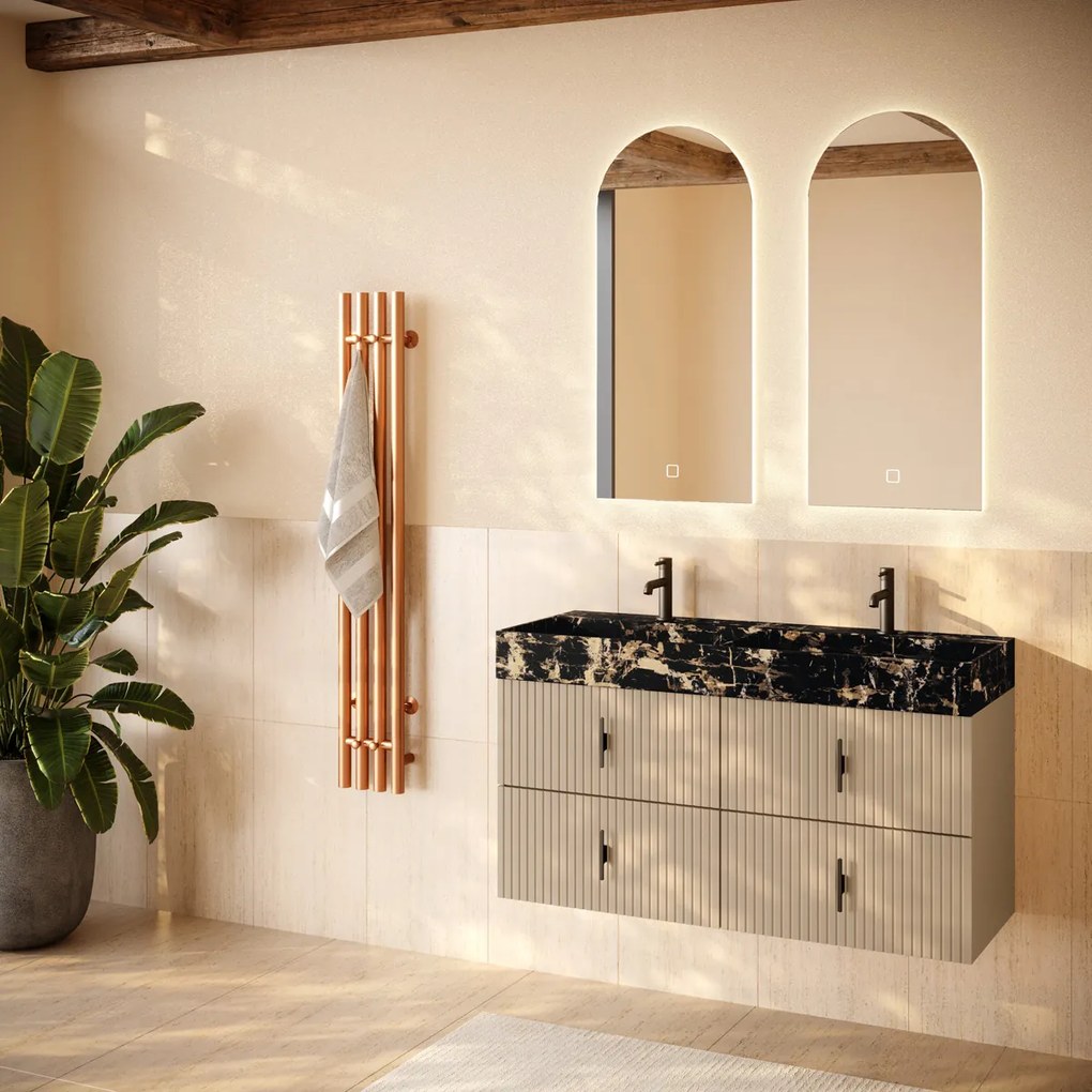 Muebles Murcia badmeubel ribbelfront 120cm macchiato met Portoro Gold wastafel met kraangaten